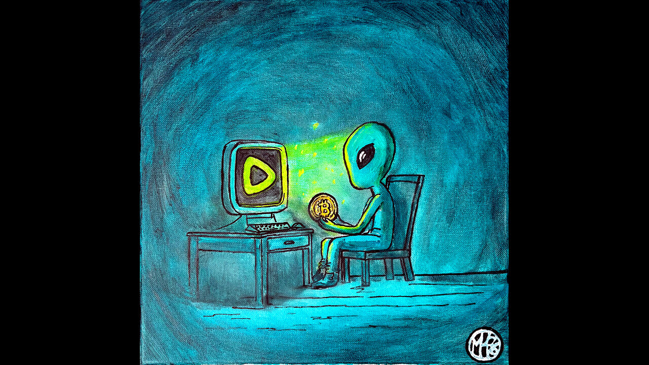 Rumble bitcoin alien original art painting timelapse 8 5 26