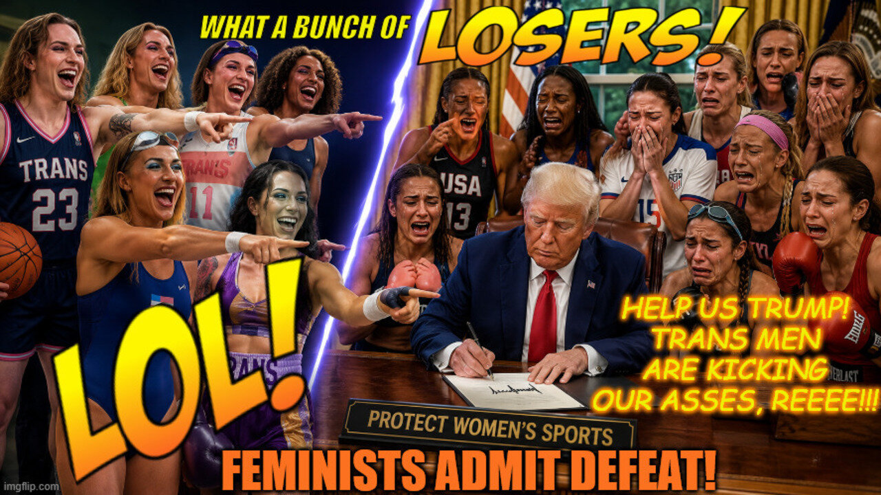 MALE DOMINATION; WOMEN ADMIT DEFEAT TO MALE SUPERIORITY.