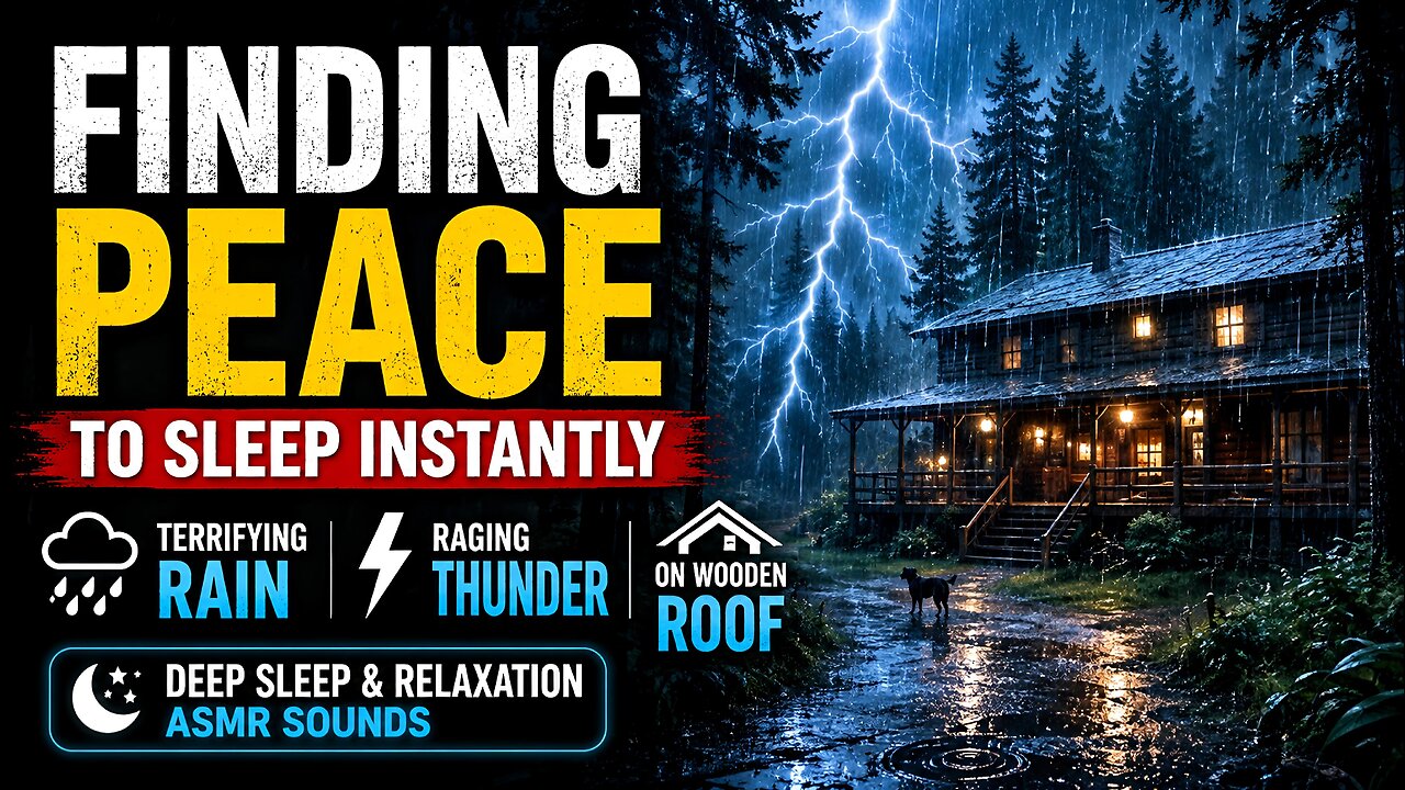 Finding Peace to Sleep Instantly with Terrifying Rain & Raging Thunder on Wooden Roof - ASMR
