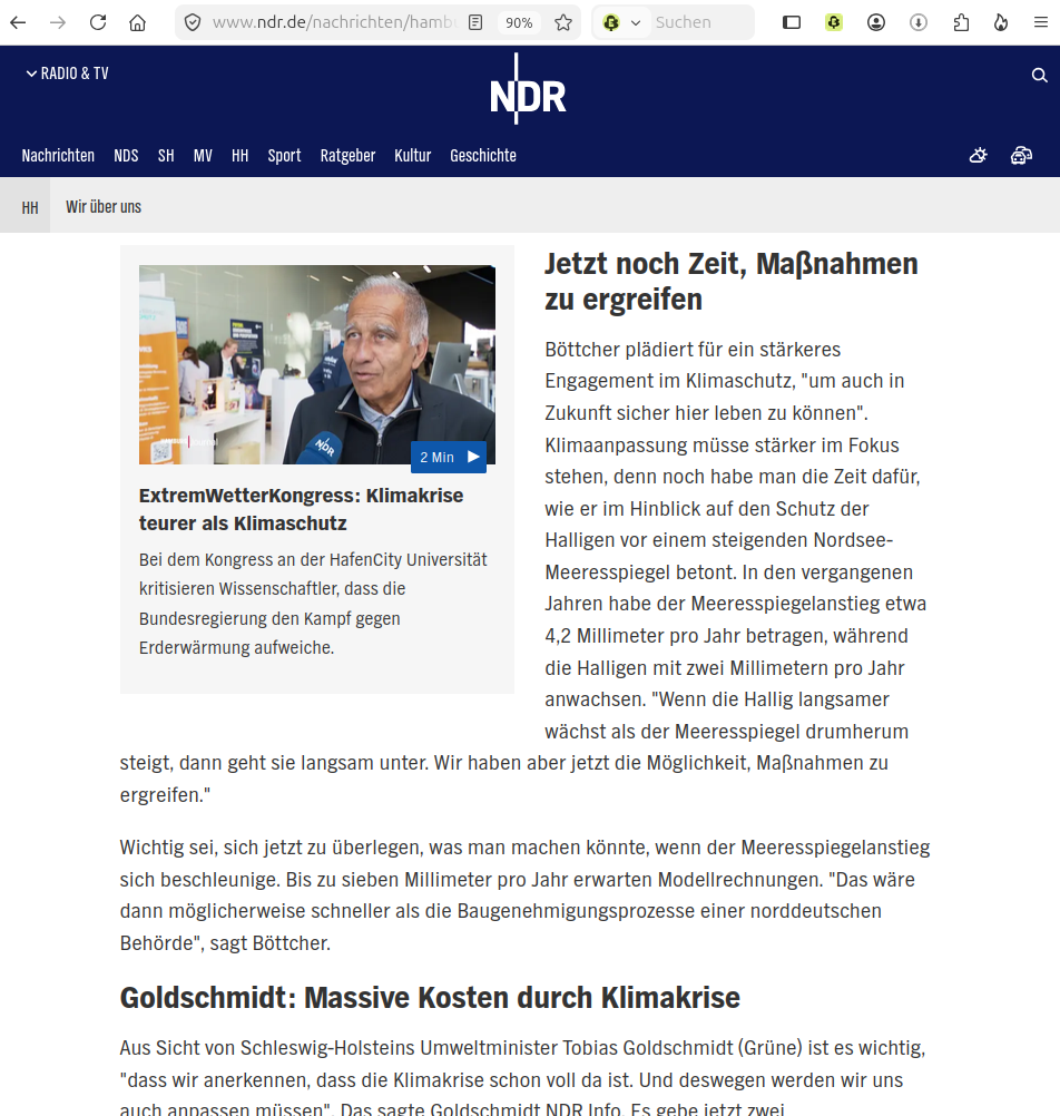 900 Milliarden Euro könnten Klimaschäden bis zum Jahr 2050 kosten. Das erklärten die Deutsche Physikalische Gesellschaft und die Deutsche Meteorologische Gesellschaft in einem Klima-Aufruf, den sie am Donnerstag beim 15. Extremwetterkongress in Hamburg veröffentlichten. Schutzmaßnahmen gegen Überschwemmungen, Ernteausfälle und Hitze würden langfristig weniger kosten als die Schäden, die sie verurs