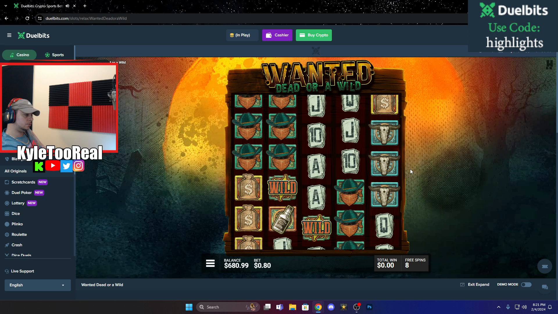 WANTED 8.6K WIN (0.80 BET)