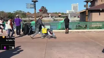 The volcano at Disney Springs on fire