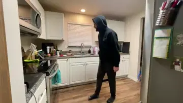 on his knees