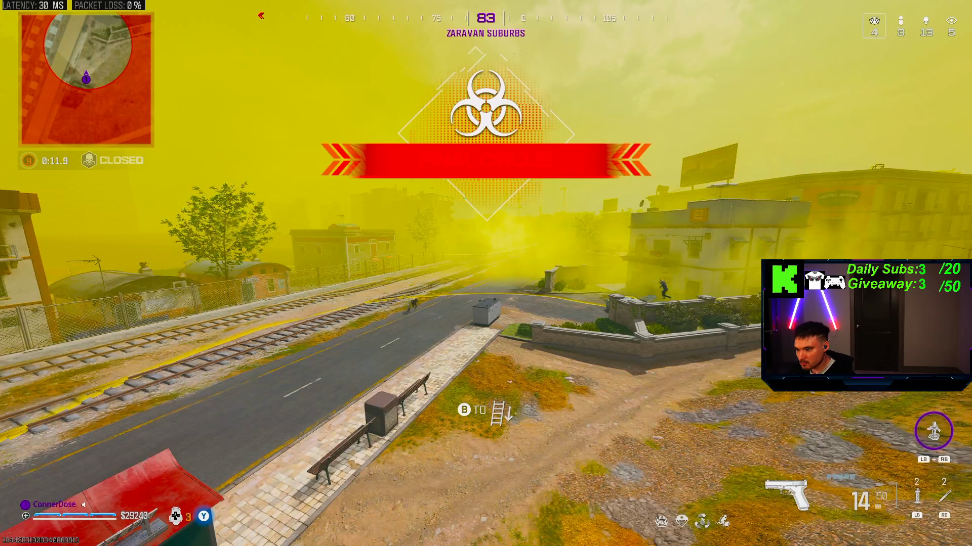 Lou's body outside of his shield completely (dose