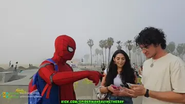 Spiderman giving away the roses