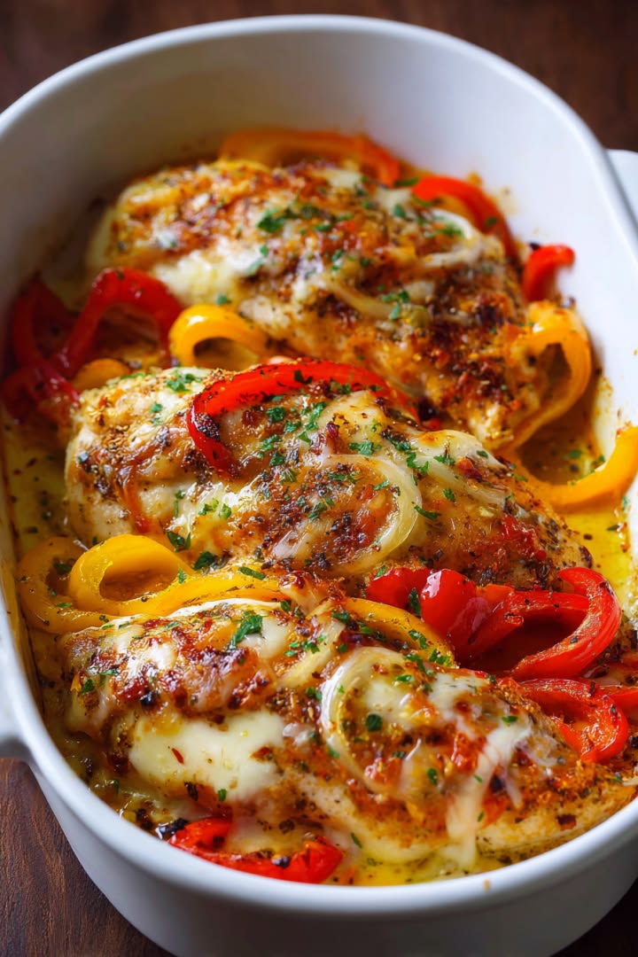 Cheesy Baked Chicken breast and Peppers - Nourish Your Glow