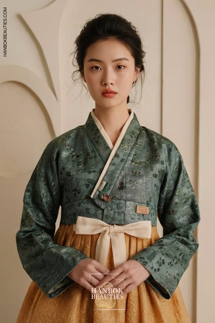 A candid moment in modern hanbok. 🍃 A deep forest green jack
