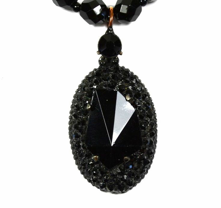 Weiss Black Pendant Rhinestone Gammatic Glass with Vintage B