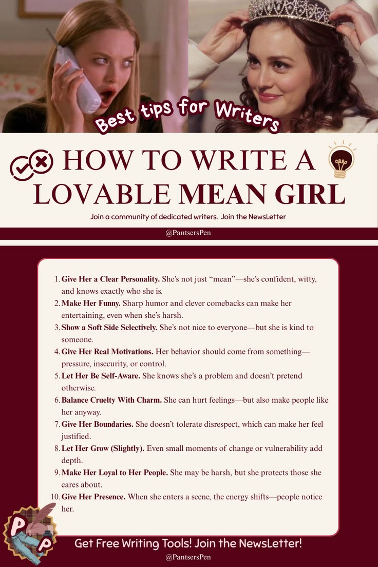 How to Write a Lovable Mean Girl. Join the newsletter! Get f