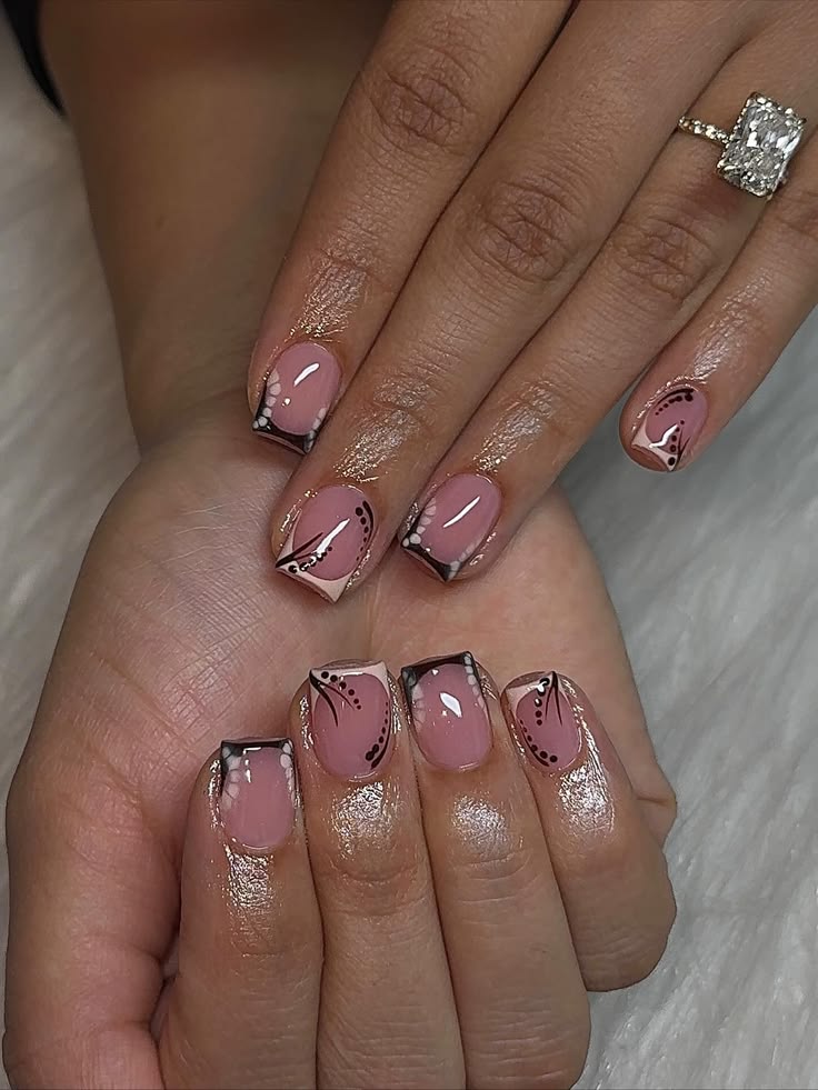 Mauve Pink French with Fine Line Art