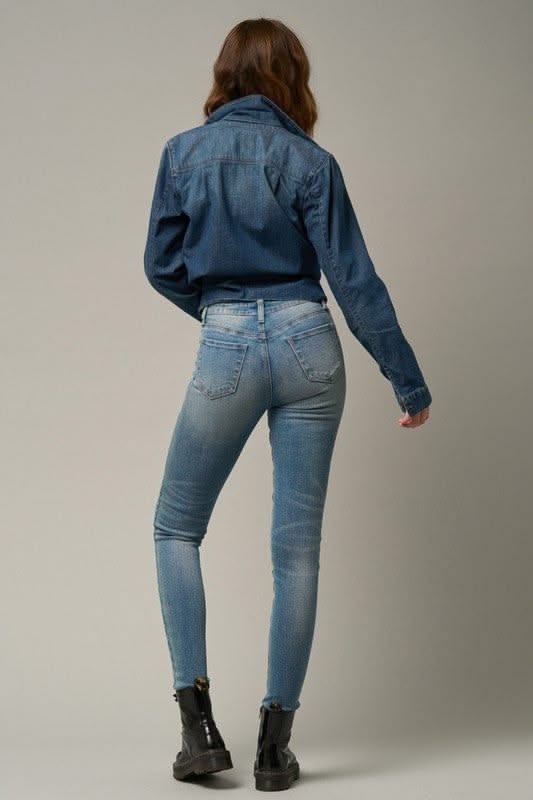 Shop trendy mid-rise denim: medium/dark washes, slim fit, po