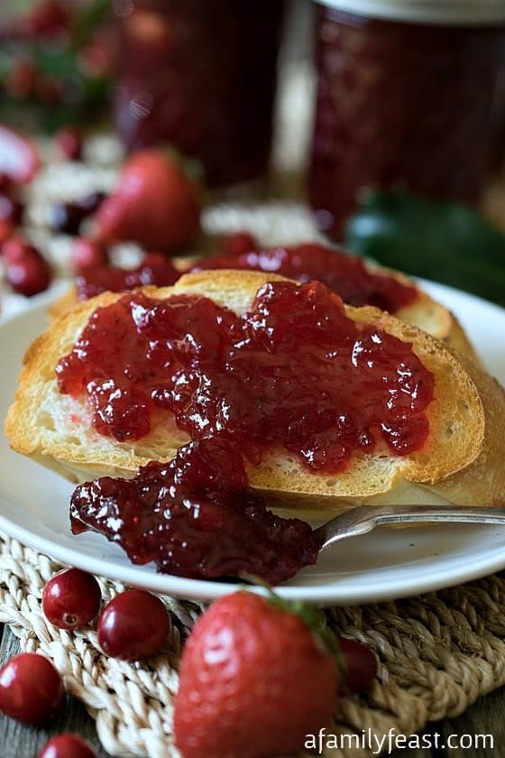 This Christmas Jam is a simple sweet-tart jam made from stra