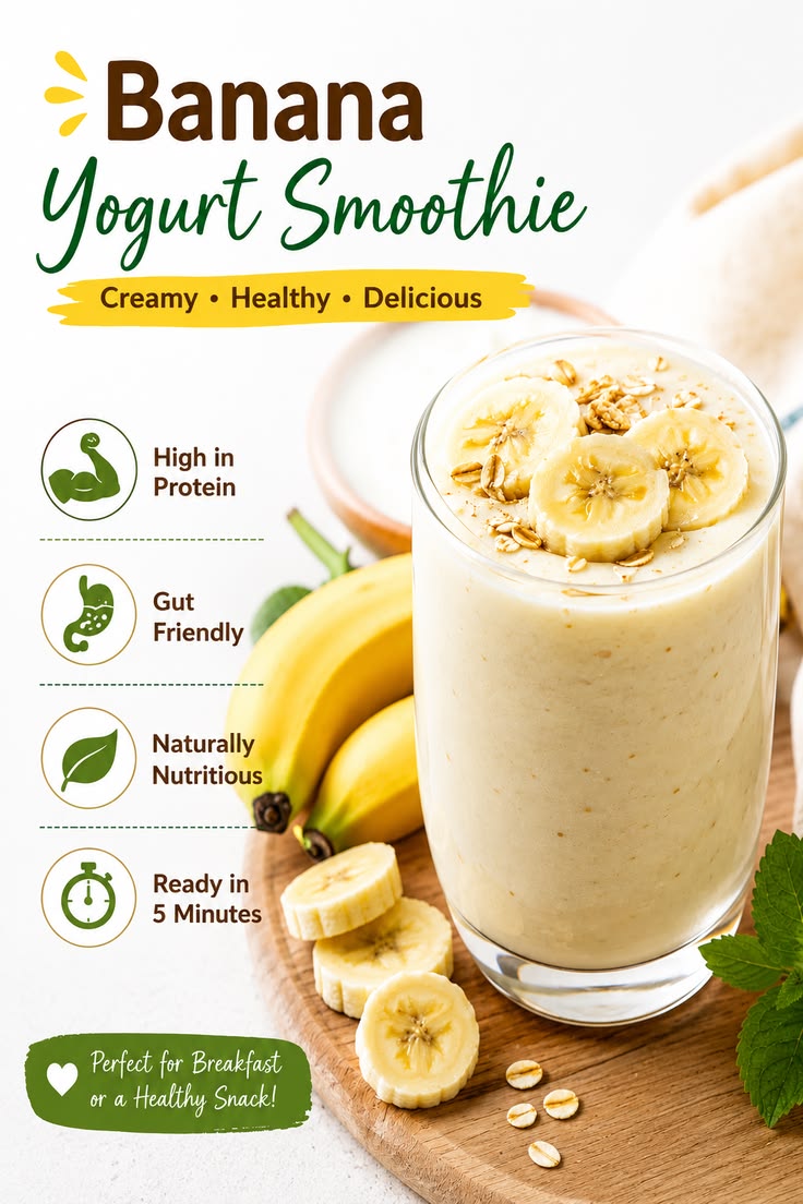 Start your day with this creamy Banana Yogurt Smoothie! 🍌🥤 M