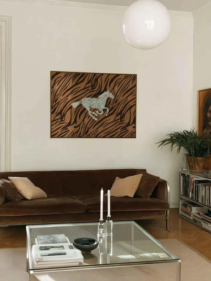 Horse on Zebra Print Horizontal Wall Art , Chic Animal print