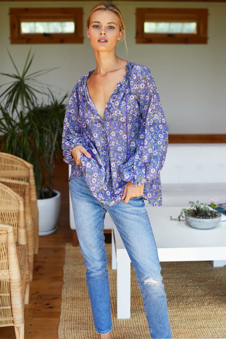 Bardot Top - Iris Wildflower Organic - Emerson Fry