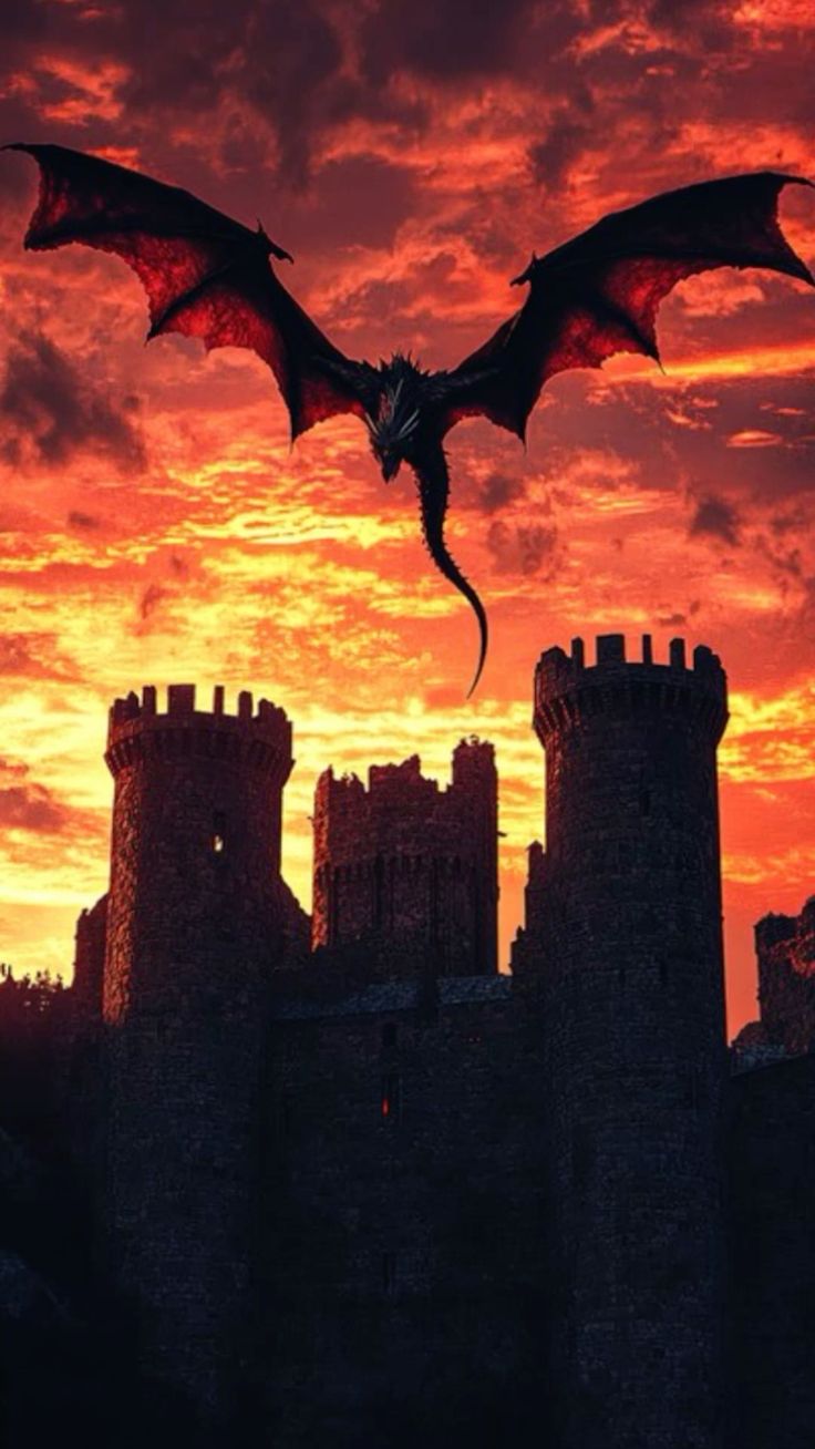 Medieval Sunset with Dragon | http://stockcake.com