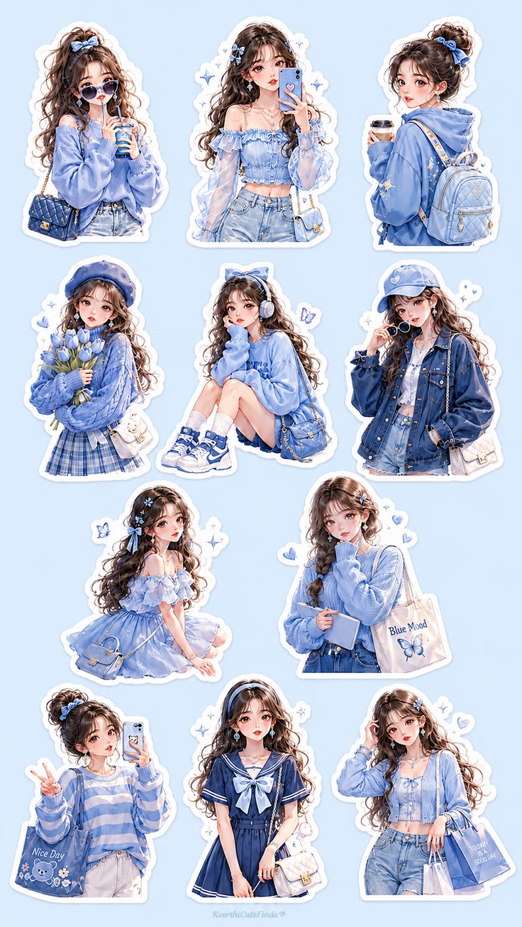 A dreamy collection of stylish fashion girl stickers in a so