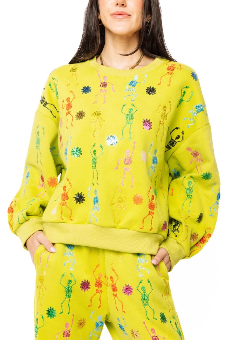 Queen of Sparkles Lime Green Multi Skeleton Sweatshirt 💀🌈 Ha
