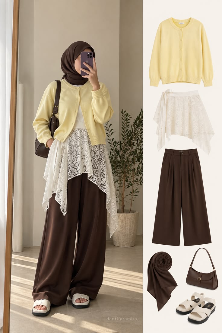 Satu look, tiga occasion 💛 Inspirasi outfit hijab butter yel