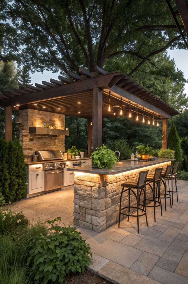 A brick outdoor kitchen is a timeless and practical way to e