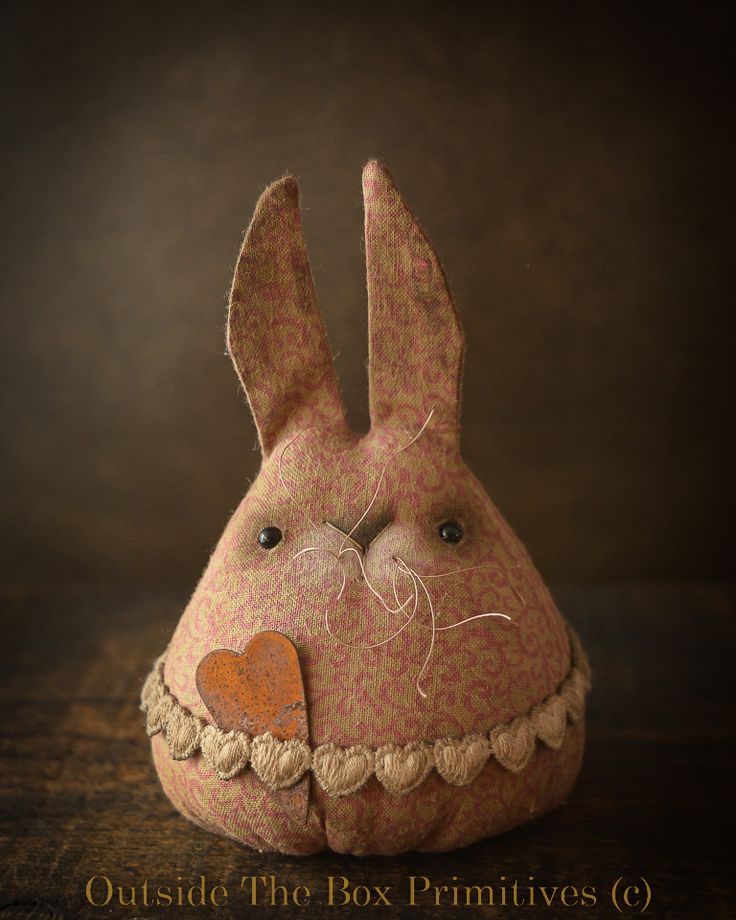 Primitive folk art bunny rabbit doll, by Robin Seeber, origi