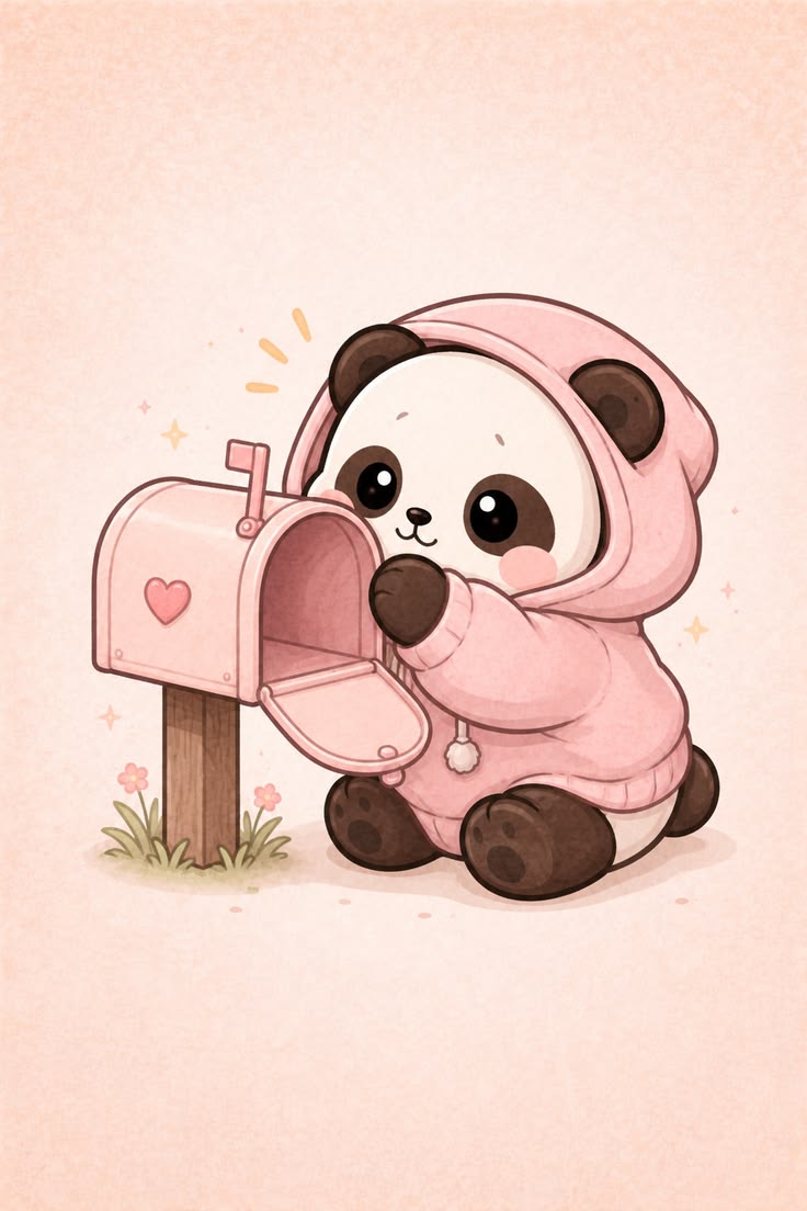 Little panda checking the mailbox again and again, hoping th