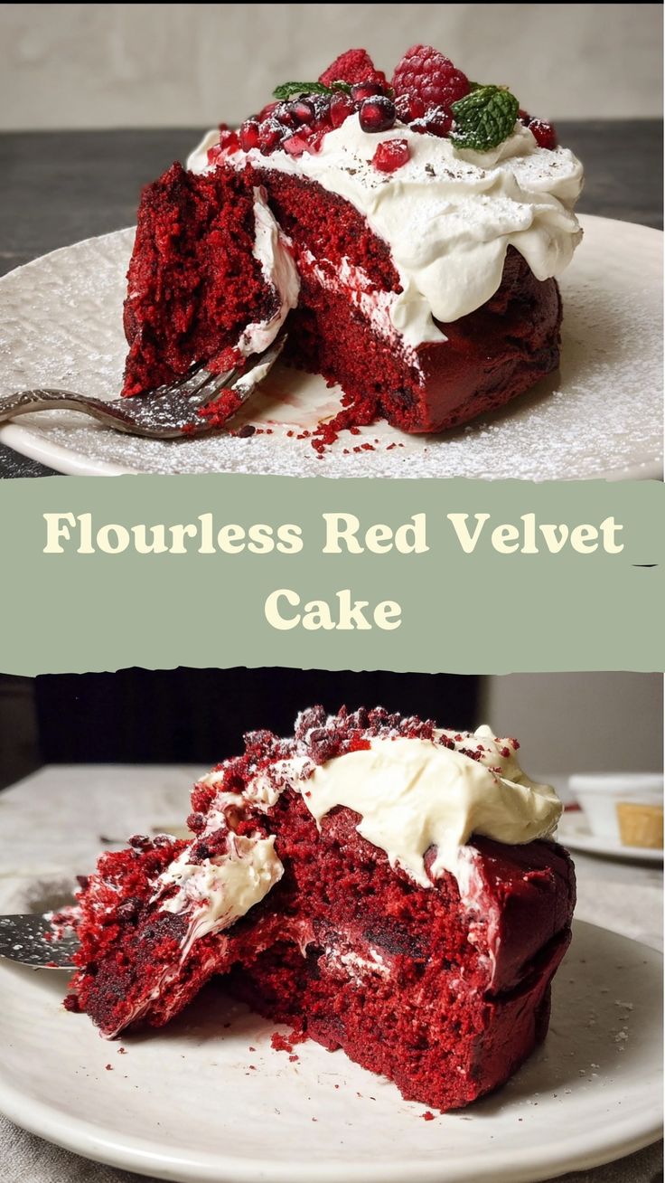 Indulge in this dreamy Flourless Red Velvet Cake! Rich, velv