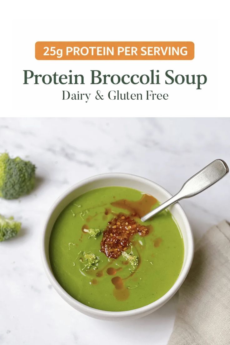 This creamy broccoli soup packs 25g of protein per serving a