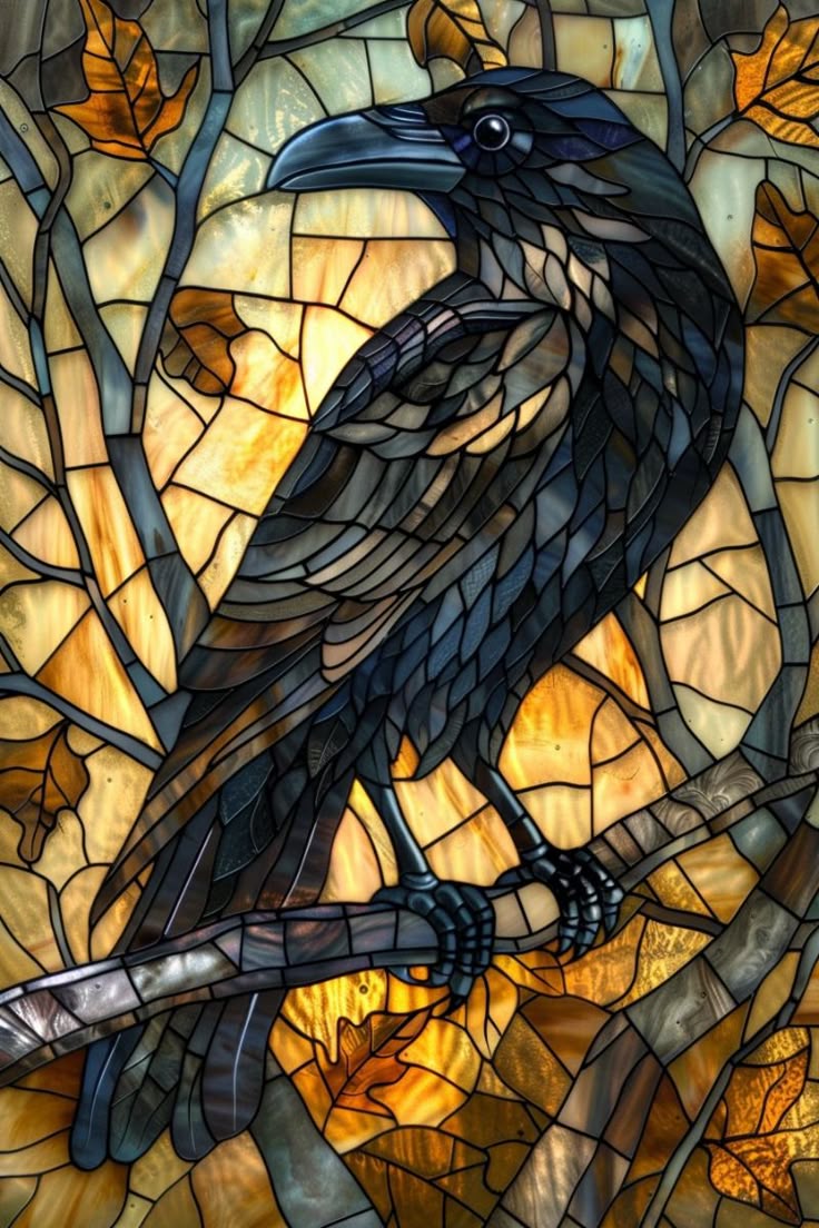 Adorn your windows with intricate crow designs in stained gl