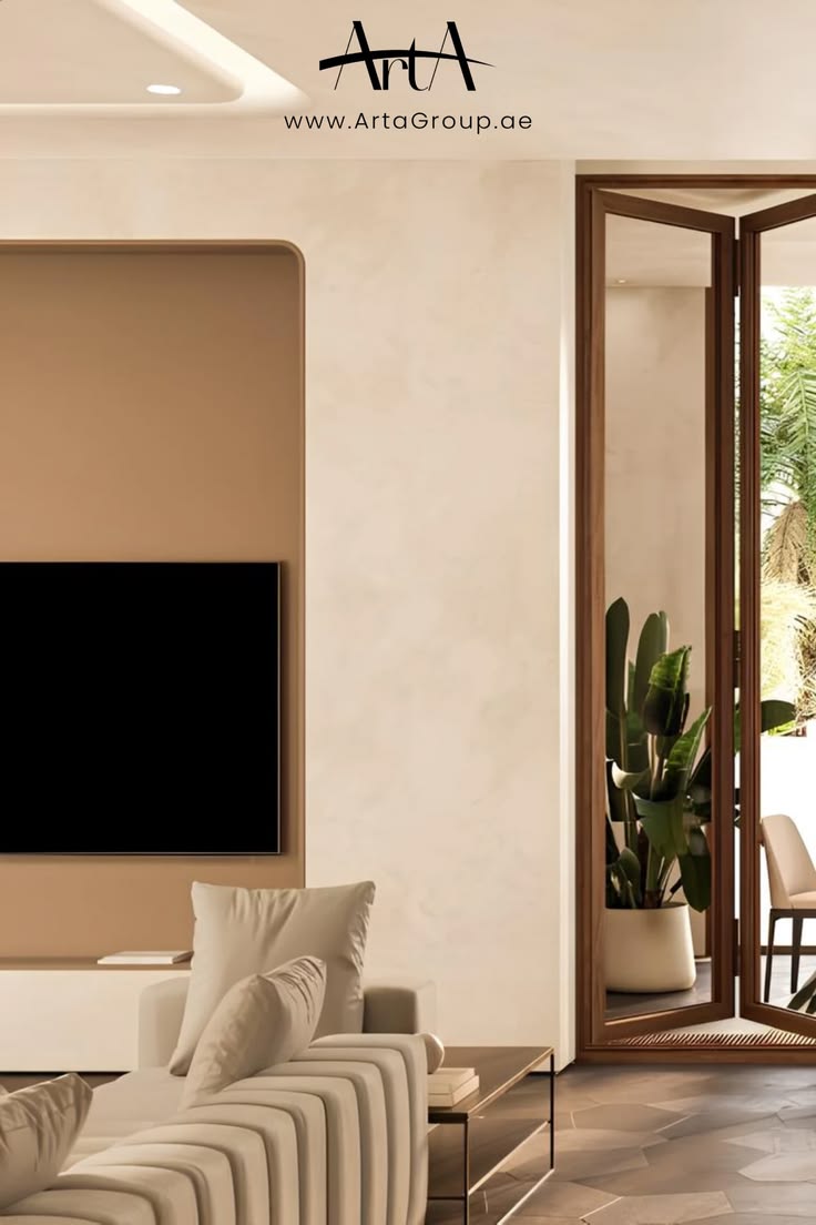 Warm minimalist living room inspiration built around soft cr