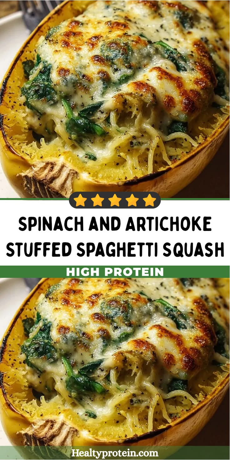 This High Protein Spinach and Artichoke Stuffed Spaghetti Sq