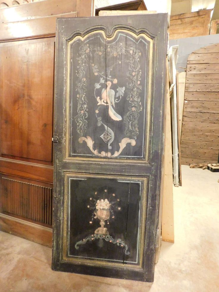 Ancient antqiue single-leaf door lacquered and richly painte