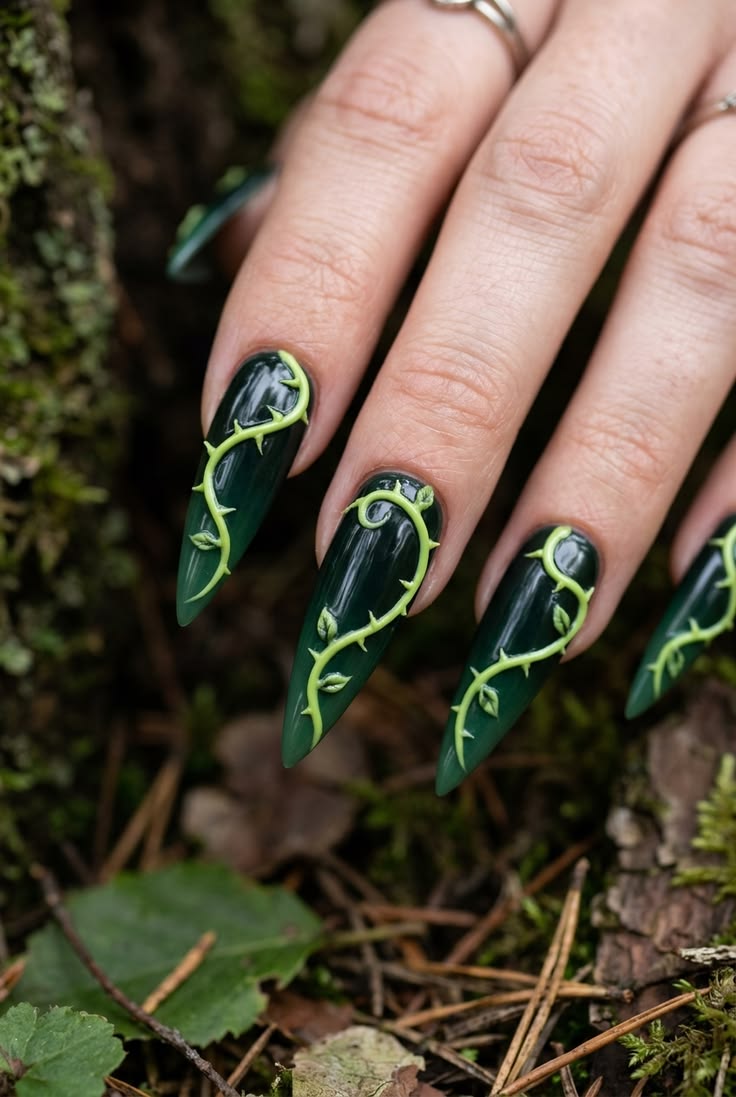 Nature strikes back. 🍃 Deep ivy green with 3D thorny vines w