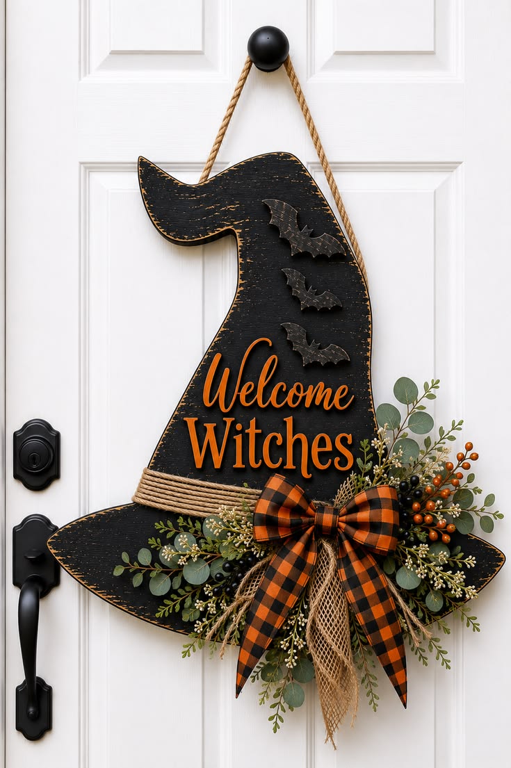 Welcome guests in spooky style with this rustic Welcome Witc