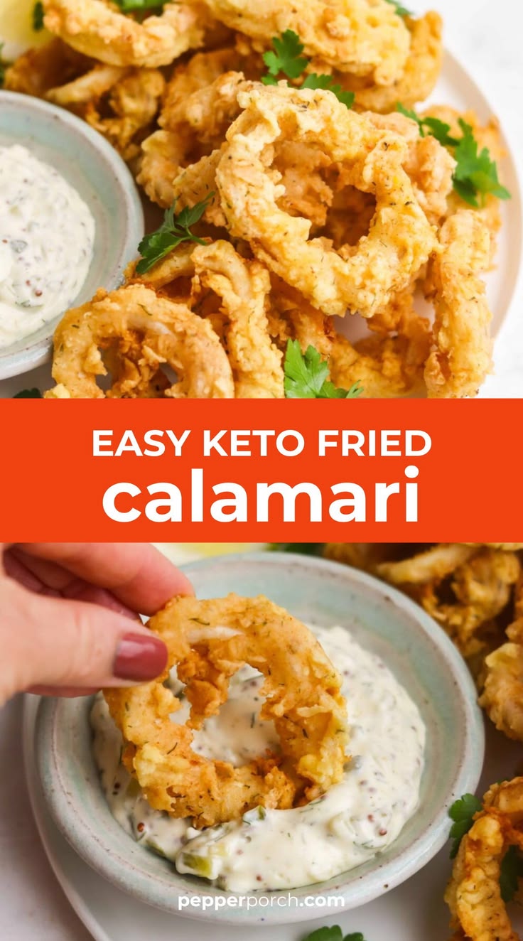 This keto fried calamari is crispy, flavorful, and made with