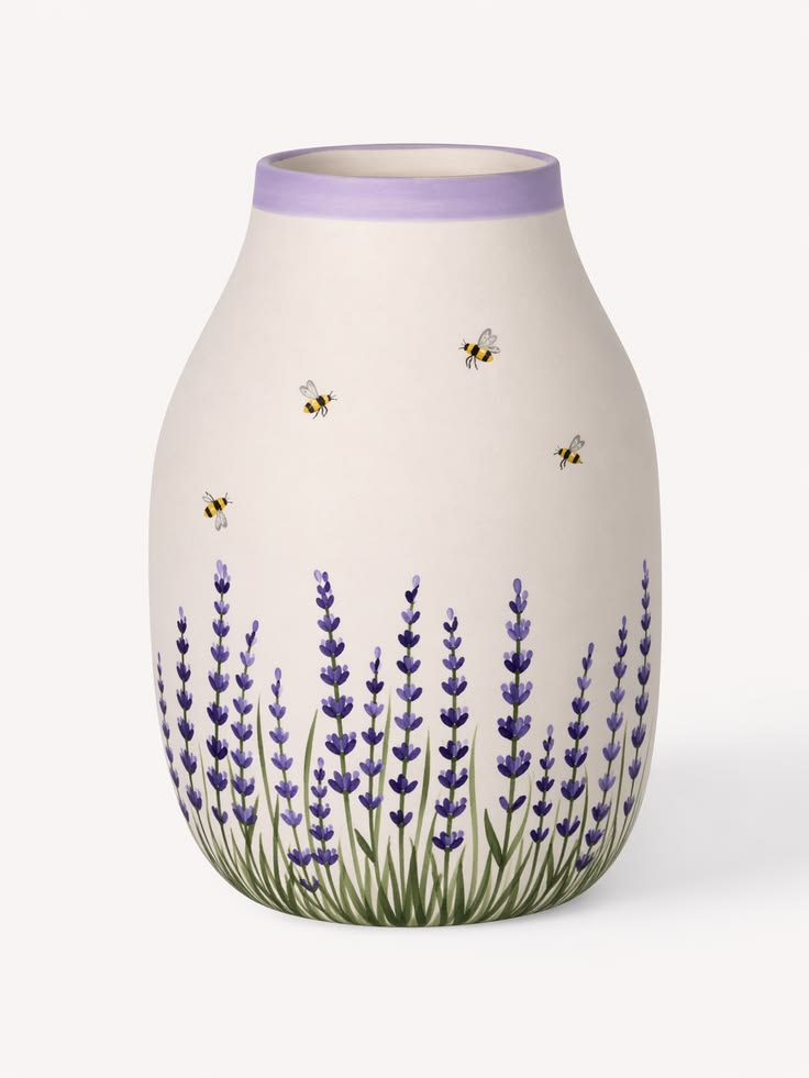 Peinture sur céramique, lavandes et abeilles