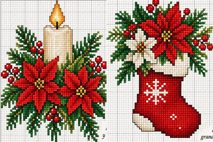 Modèles de point de croix avec des fleurs de Noël!