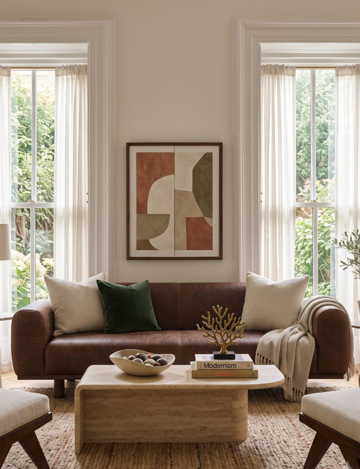 Warm tones, natural light, and a sofa that just makes the wh