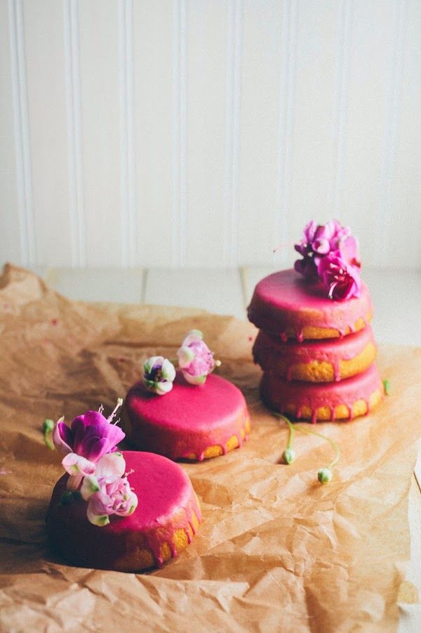 Mini Lemon Sour Cream Pound Cakes with Beet Glaze