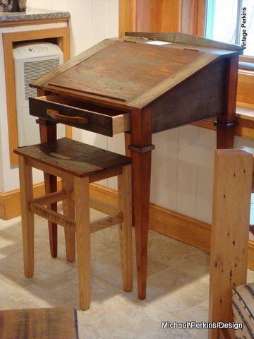 Reclaimed Wood Stand up Top Opening Desk with drawer and Sea