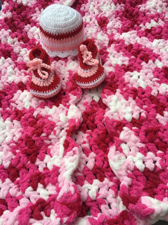 Baby Girl Crochet Hat Blanket Booties Preemie Newborn Shower