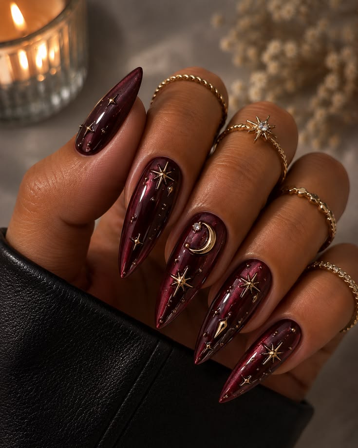 Nail Art Gold Night Stars