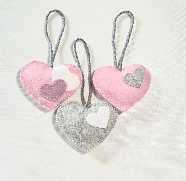 Heart hanging decoration, felt heart ornament, pink heart gi