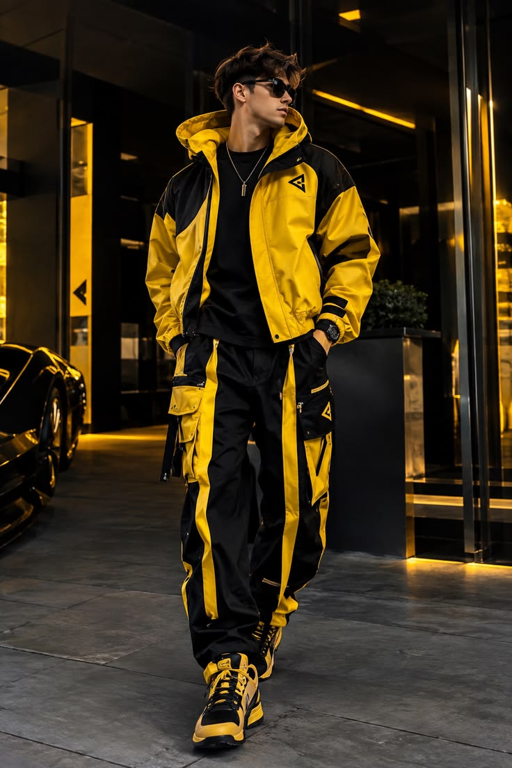 Step into bold urban style with this striking yellow and bla