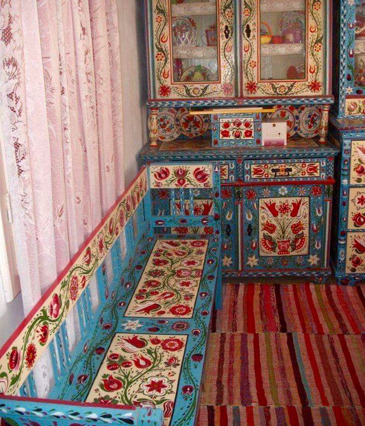 Eastern European hand-painted furniture, traditional 'folk' 