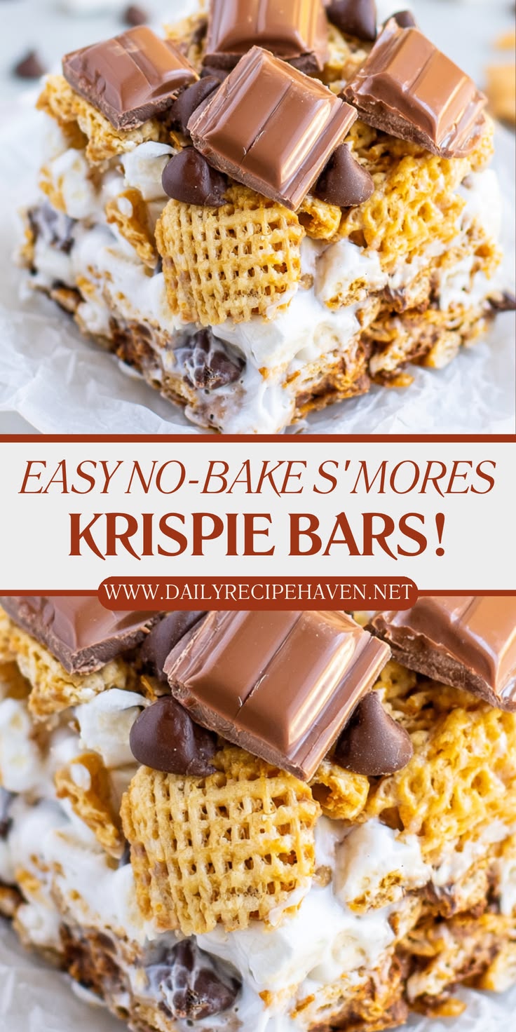 Make these Easy No-Bake S'mores Krispie Bars! A quick, gooey