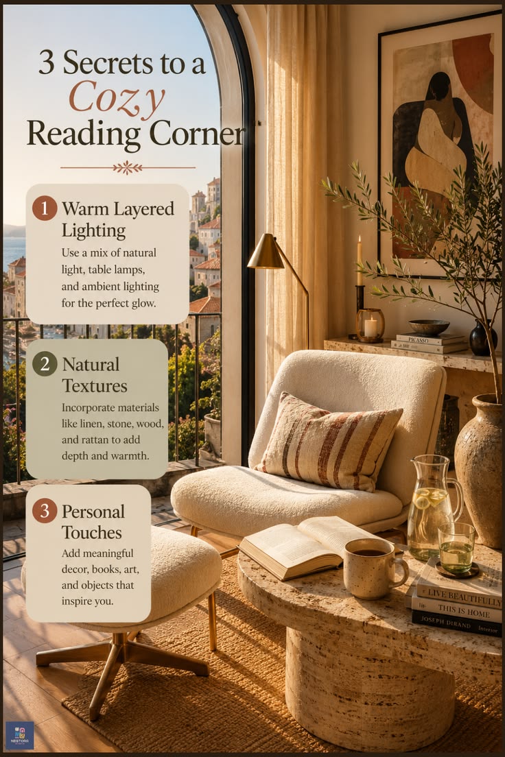 Transform any corner into a cozy reading retreat with layere