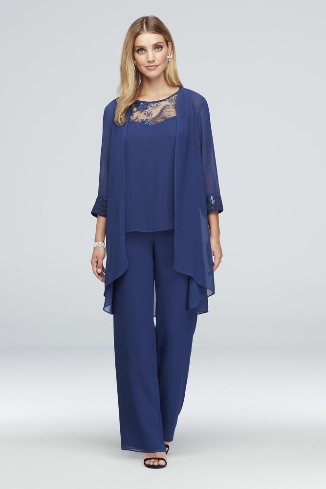 Lace-Detailed Georgette Three-Piece Pantsuit Style 26335, Bl