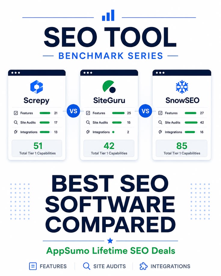 Compare SnowSEO, Screpy, and SiteGuru using verified Tier 1 