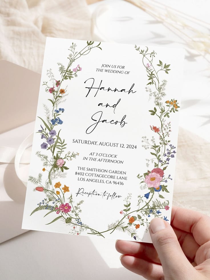 This editable boho wildflower wedding invitation template is